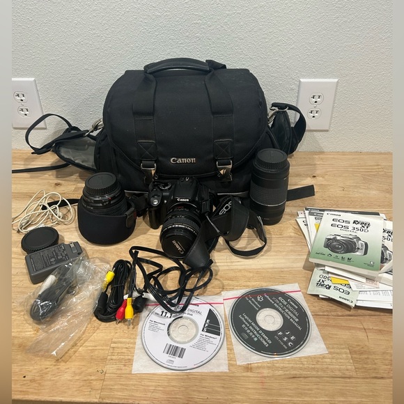 Canon EOS Digital Rebel XT 28-105mm Digital bundle with 3 lenses & bag - Picture 1 of 16